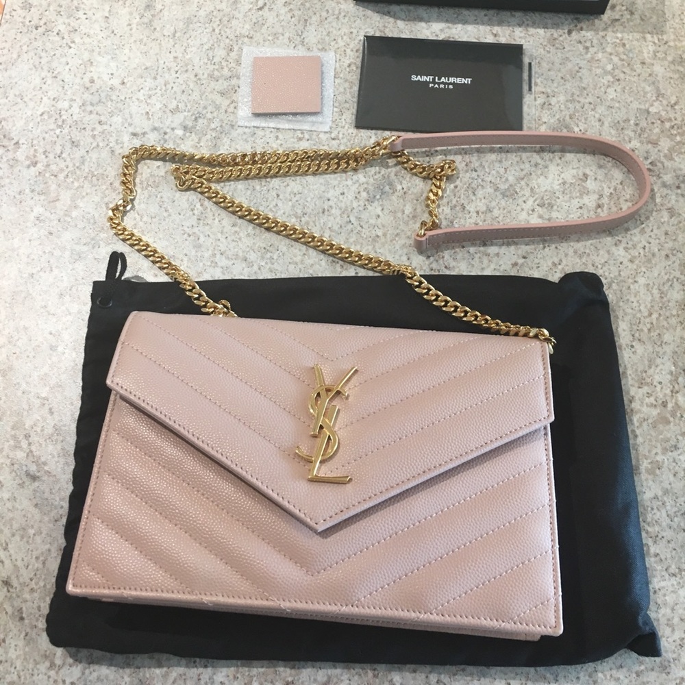 Saint Laurent Wallet on a Chain (WOC) Pale Pink